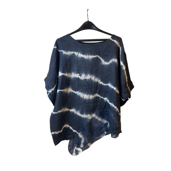 Saks Fifth Avenue Womens 100% Linen Shirt Size Medium Lagenlook Baggy Beachy - Picture 2 of 10